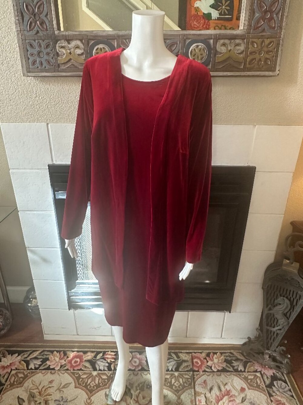 Connected Woman Red Velour Color Long Sleeve Dress Size 14W NWT See Description